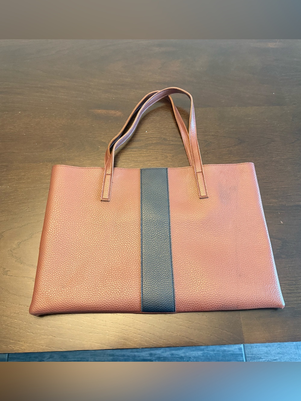 Vince camuto Women's Pebbled Leather Tote Bag in Brown with Black Stripe